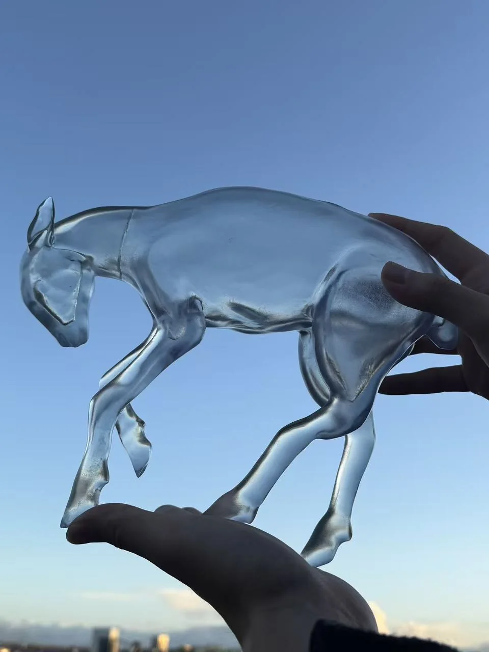Finished transparent sheep sculpture in daylight